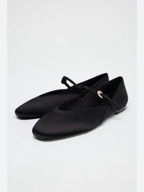 Black Satin Mary Jane Flats